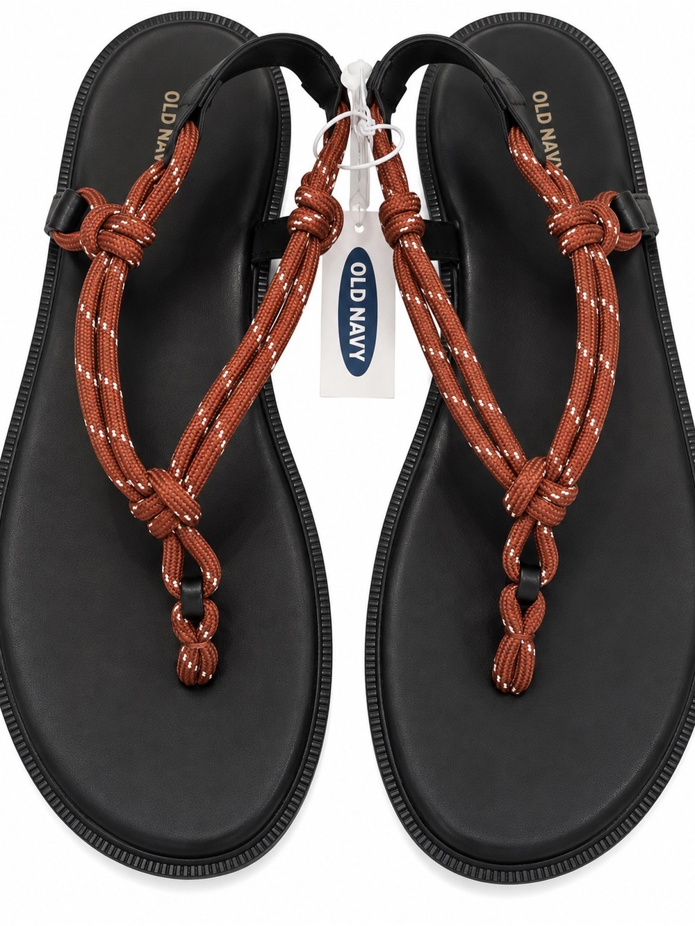 Old Navy Black Sandals with Brown Rope Straps